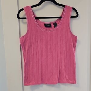 Studio By Liz Claiborne Pink Ribbed Fitted Tank Top 100% Cotton Size M